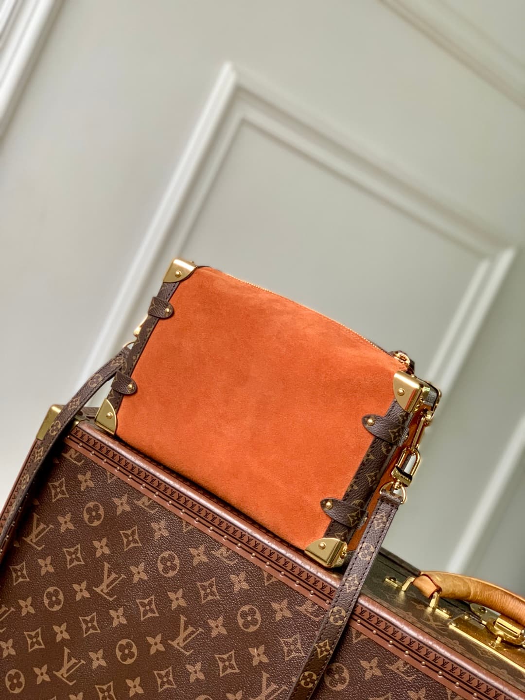 Louis Vuitton Side Trunk MM Suede calfskin leather M15072 Tan High
