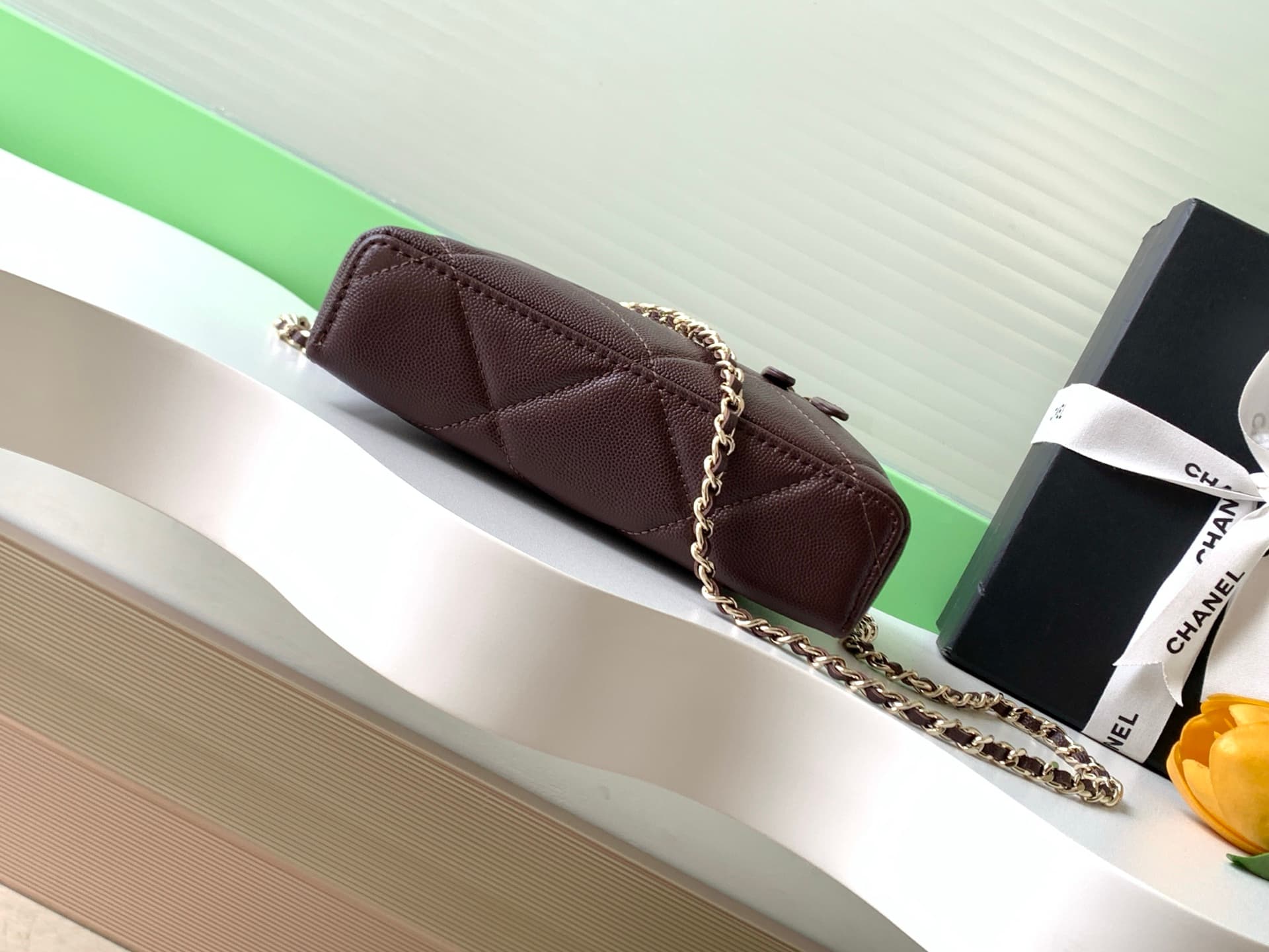 Chanel Vanity with Chain Grained Shiny Calfskin & Gold-Tone Metal Dark Brown AP4936 A