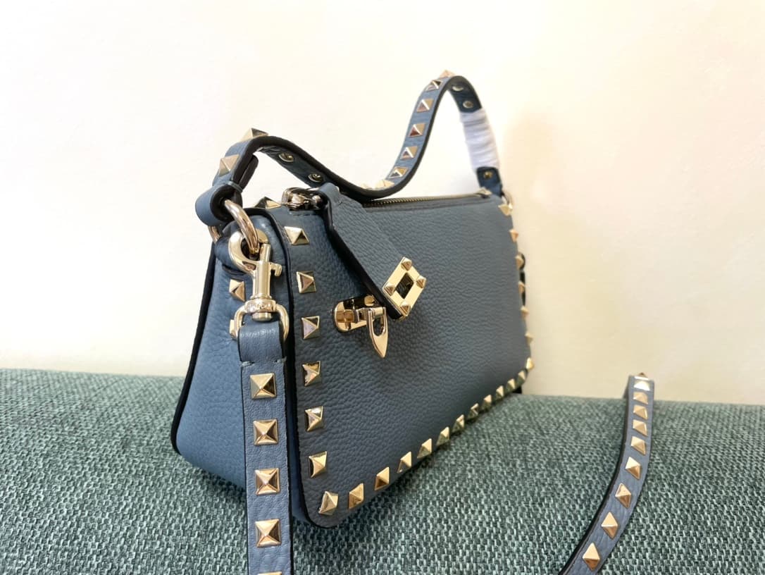 Valentino Garavani Mini Rockstud crossbody bag in Blue Grained Calfskin High