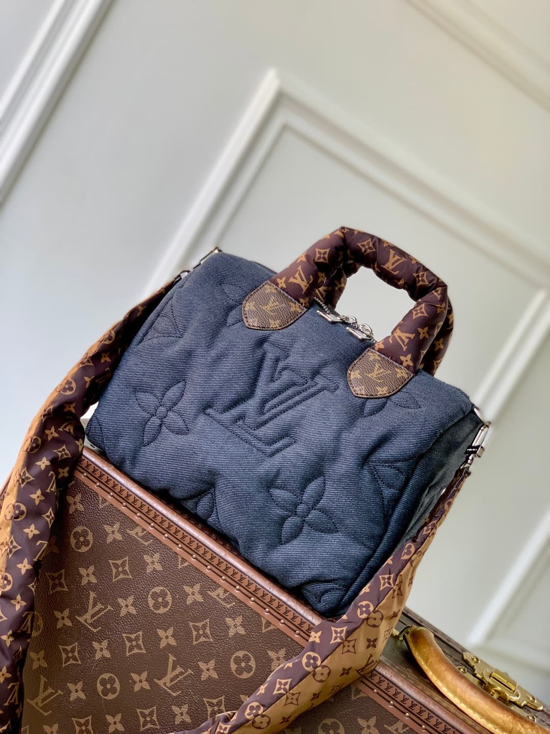 Louis Vuitton Speedy Bandouliere 25 Puffygram nylon M26956 black jeans high
