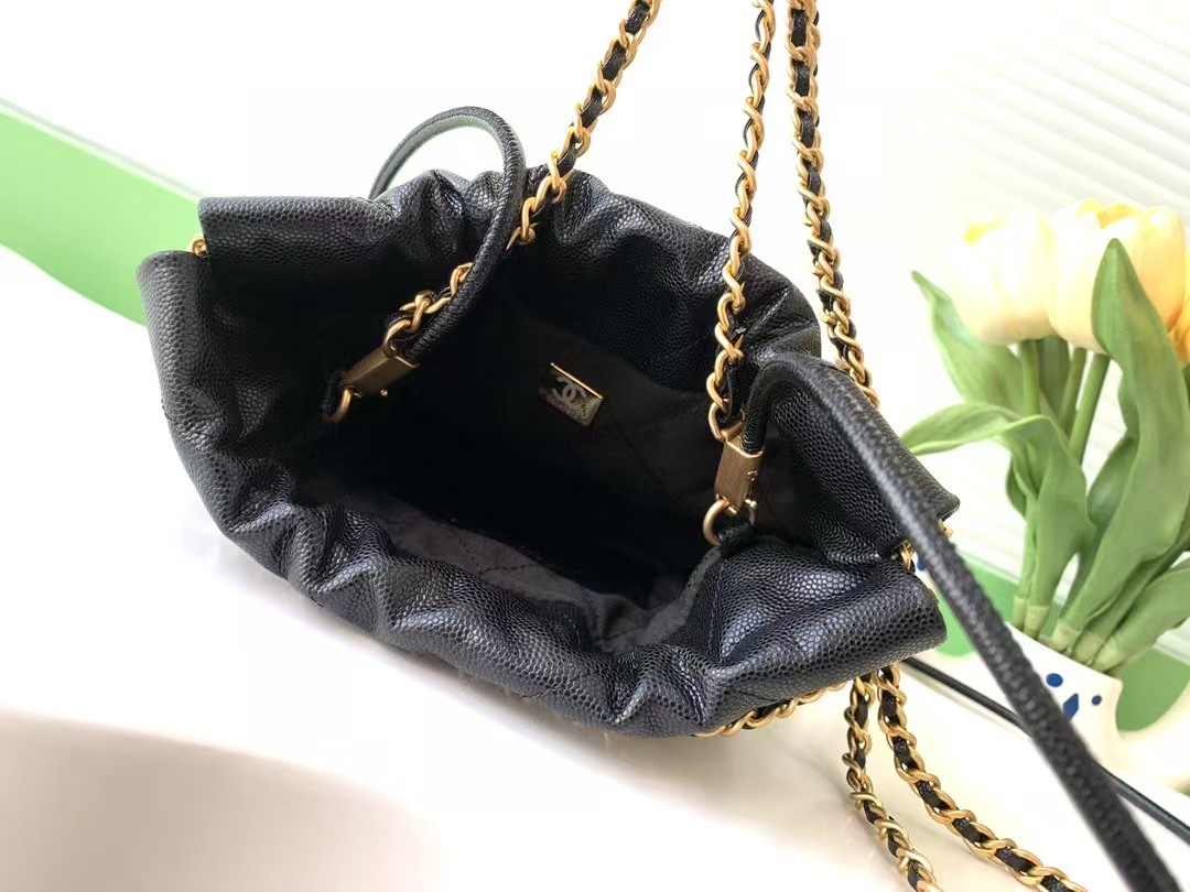 Chanel 22 MINI HANDBAG Shiny Grained Calfskin, Enamel & Gold-Tone Metal Black AS3980 High