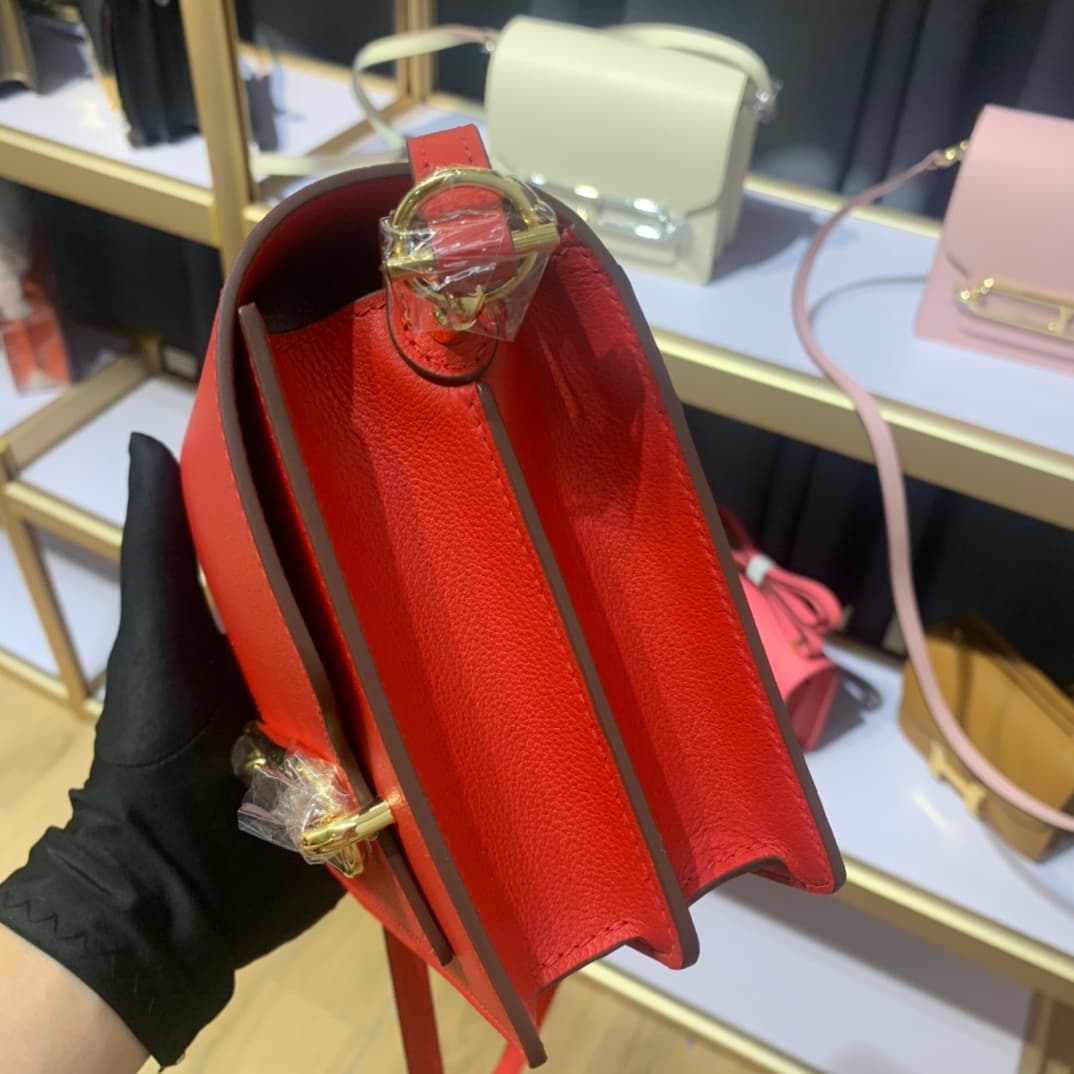 Hermes Roulis wallet in Red Calfskin Etoupe WAX Gold/Silver-Metal High