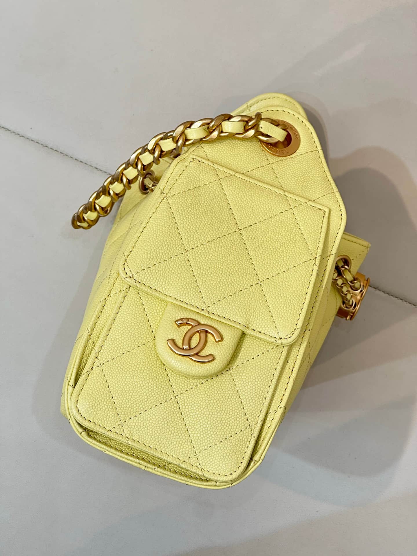 CHANEL 25 Mini Handbag AS5631 Grained Calfskin & Gold-tone Metal Yellow TOP
