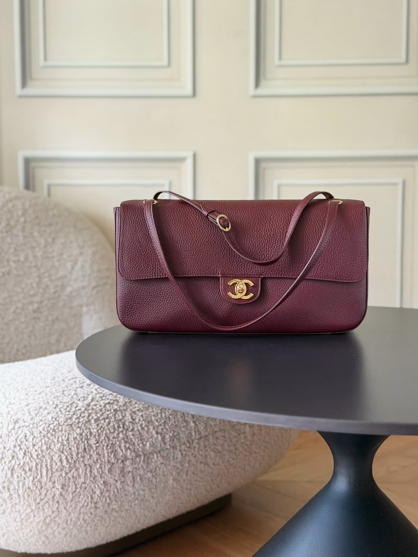 Chanel Maxi Flapbag Grained Calfskin & Gold-Tone Metal Claret AS6231 A