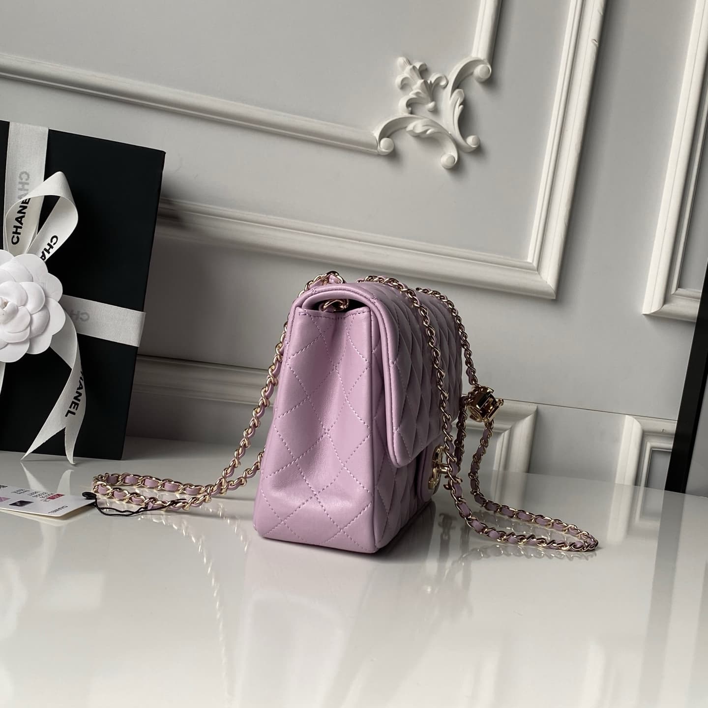 Chanel Classic Flap Bag Lambskin & Gold-Tone Metal AS5756 Light Purple High