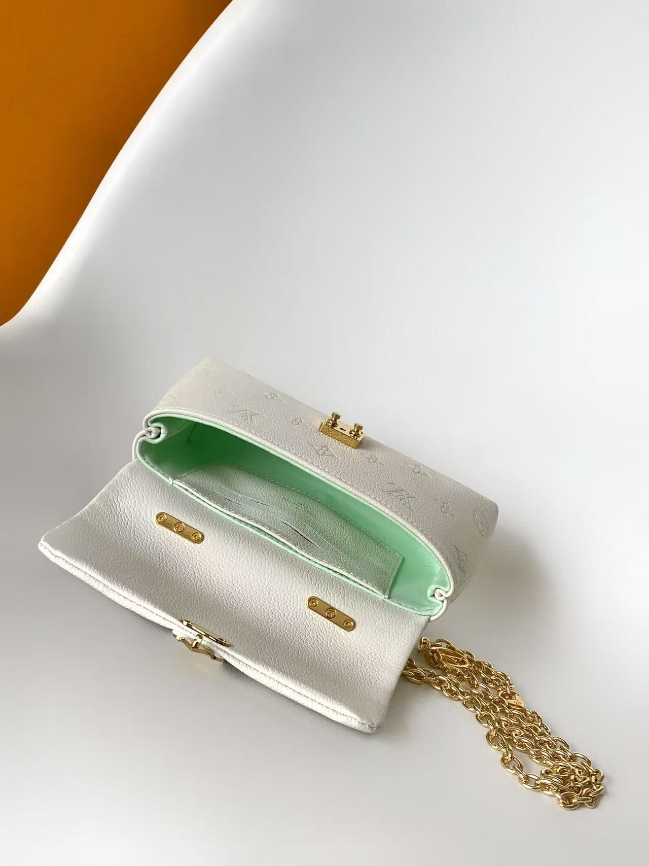 Louis Vuitton Nano Madeleine Milky White/Green Embossed grained cowhide leather M27698 High