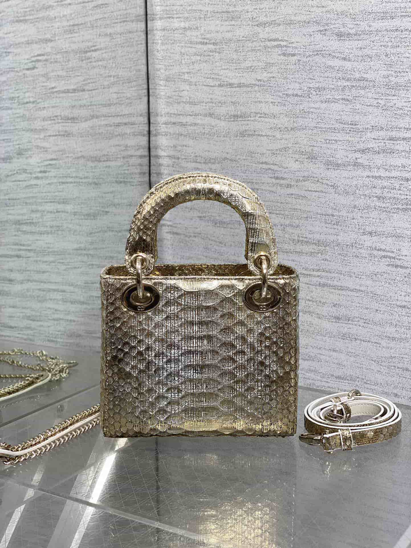 MINI LADY Dior BAG Cannage Python Gold-tone Metal High