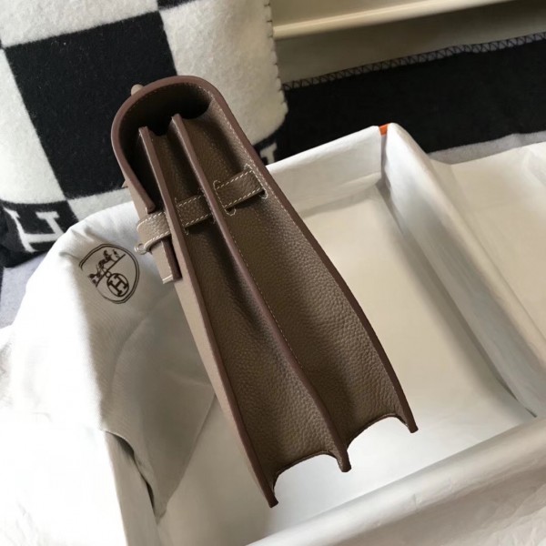 Hermes Kelly Depeche 34 Briefcase In Etoupe Calfskin WAX High