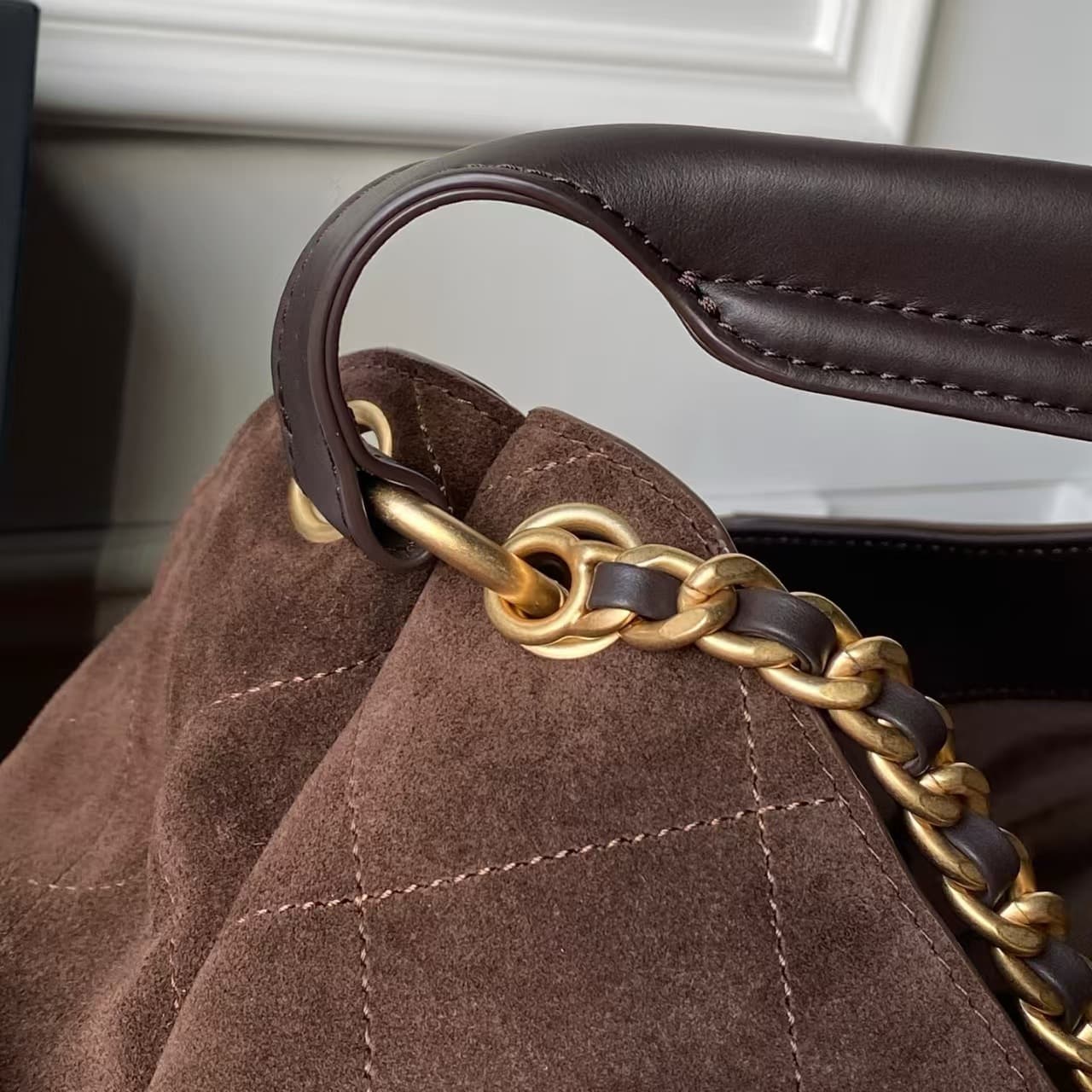 Chanel Hobo Bag Suede Calfskin& Gold-Tone Metal AS5978 Dark Brown A