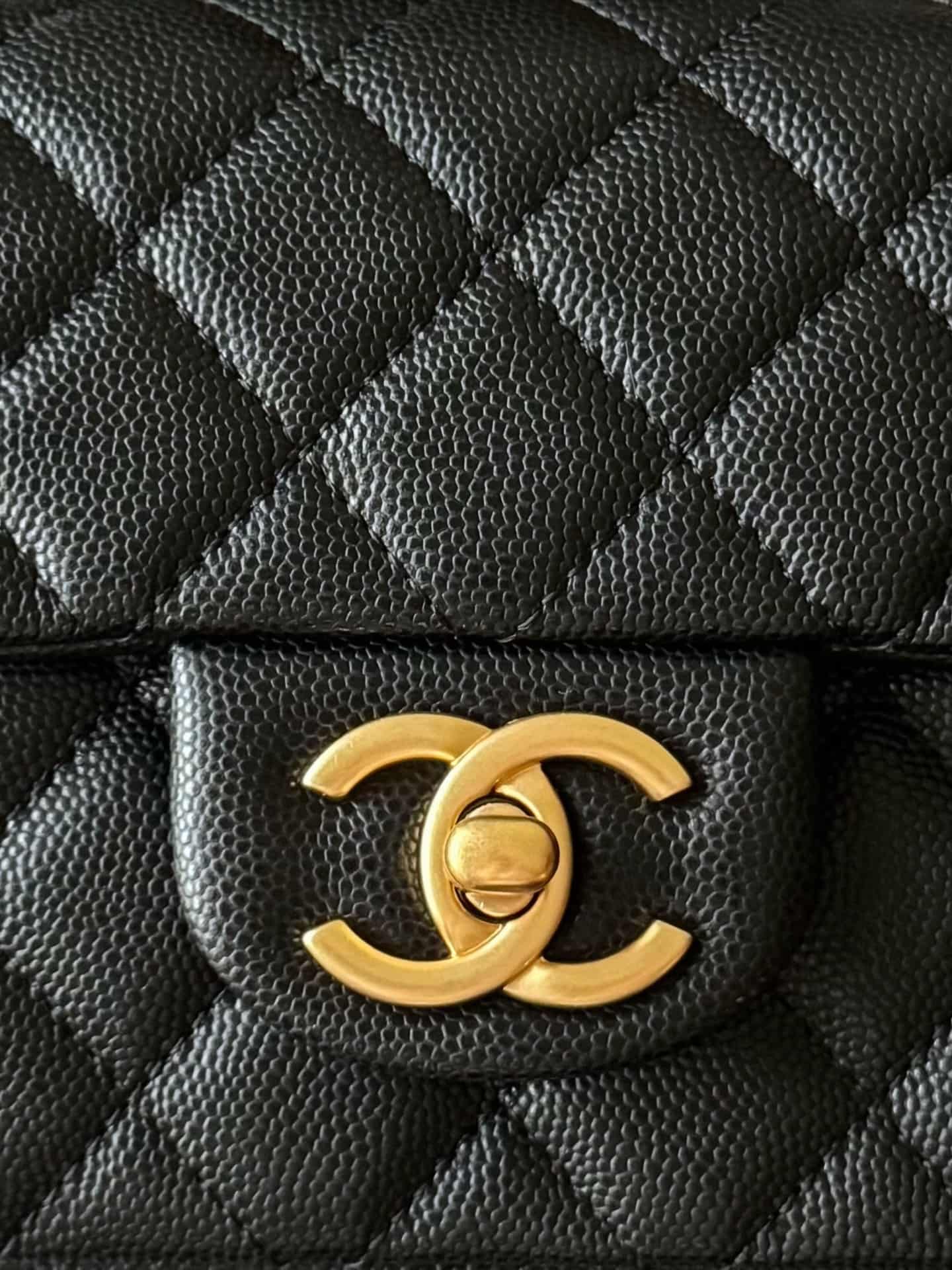 Chanel Mini Flap Bag with Top Handle Grained Shiny Calfskin & Gold-Tone Metal Black AS5701 TOP