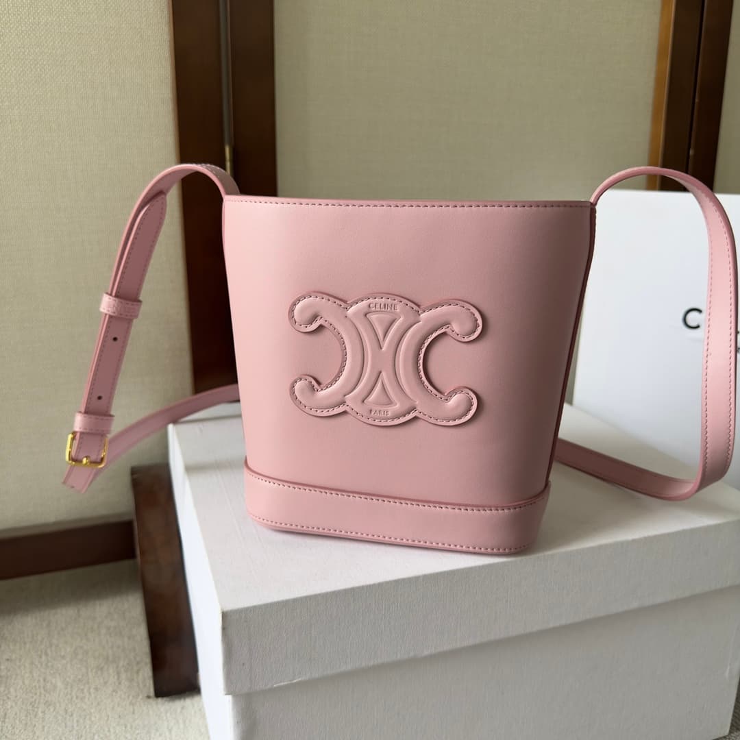 CELINE Small Bucket Bag in Pink Smooth Calfskin Leather High
