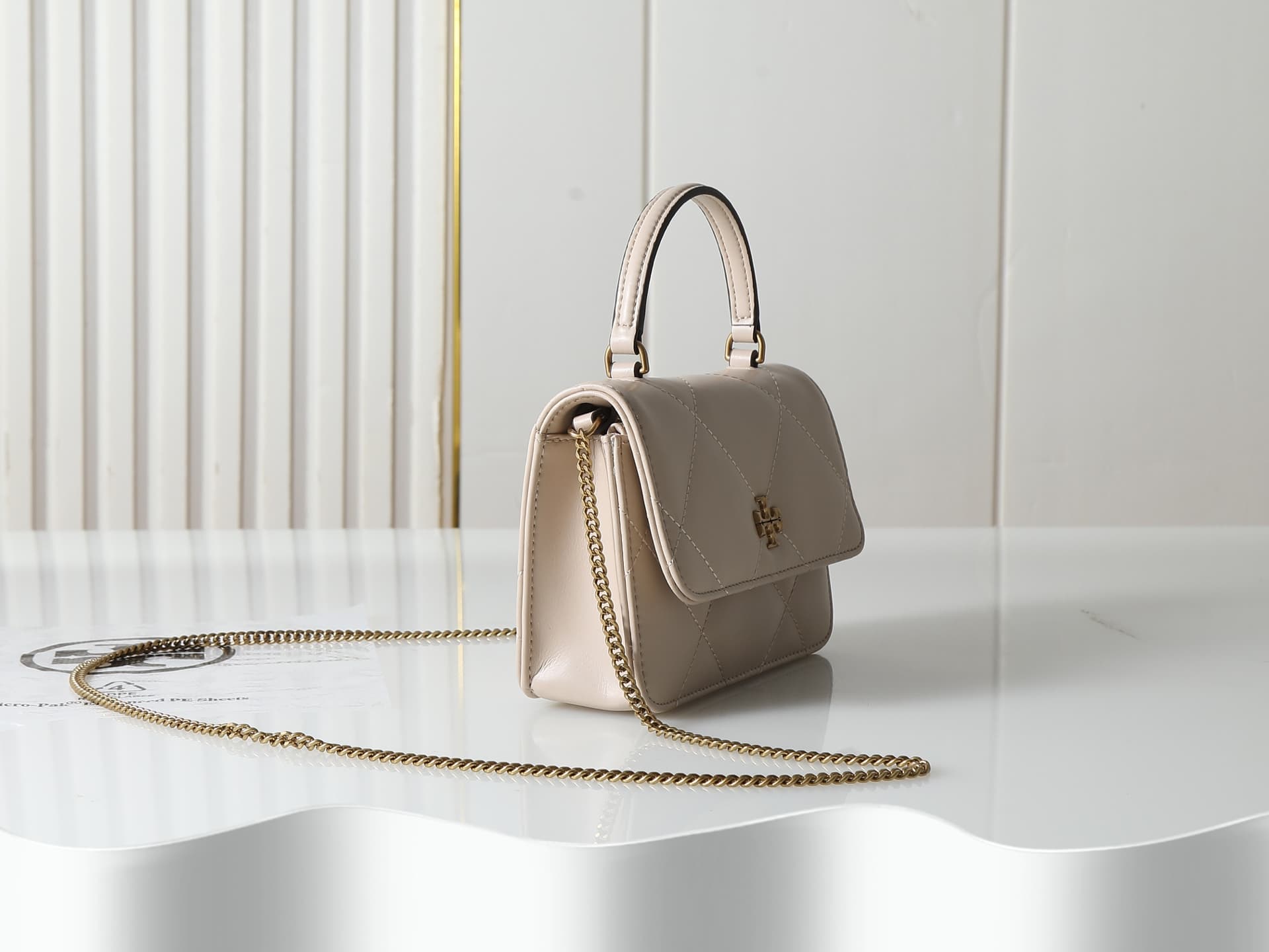 Tory Burch Mini Kira Diamond Quilt Top-Handle Crossbody bag beige high