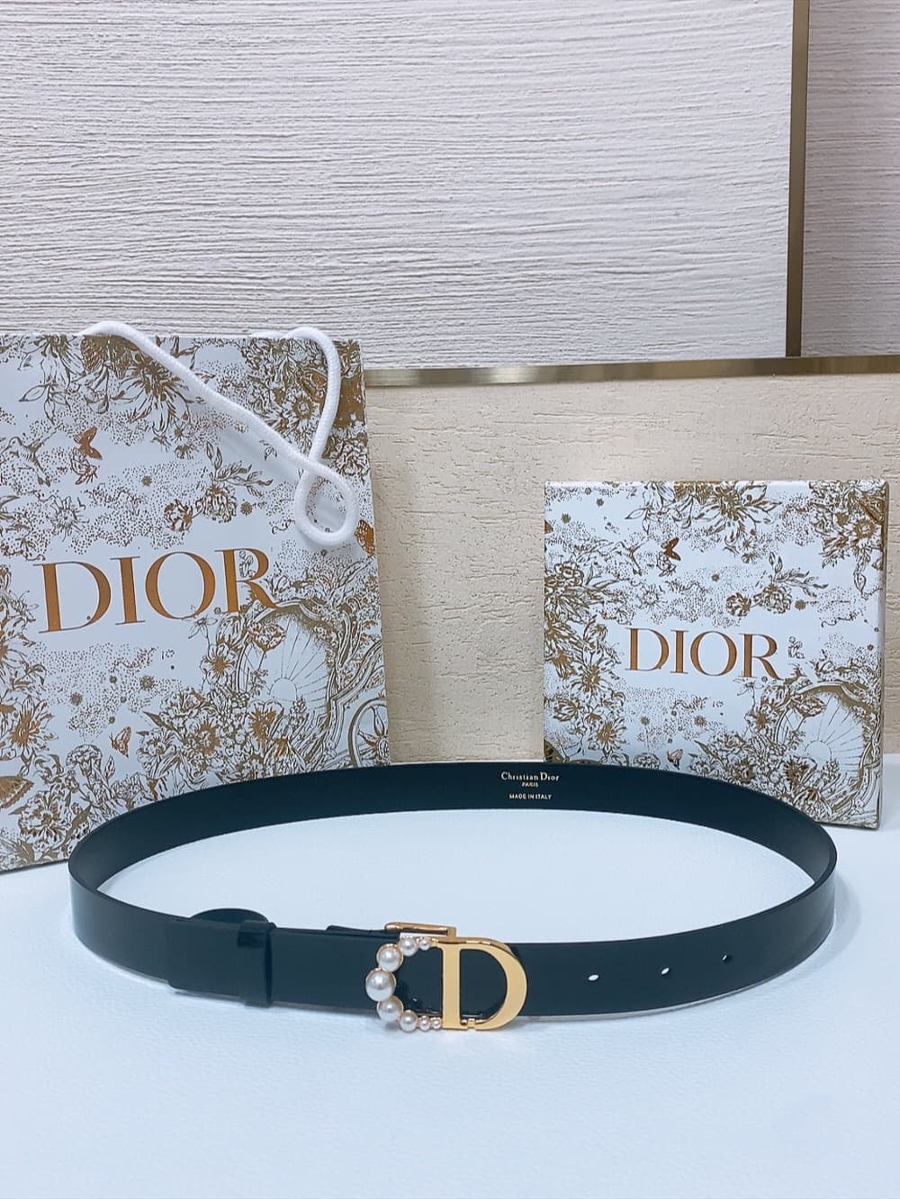 Dior 30 Montaigne Belt 25MM Patent Calfskin Gold/Silver Black High