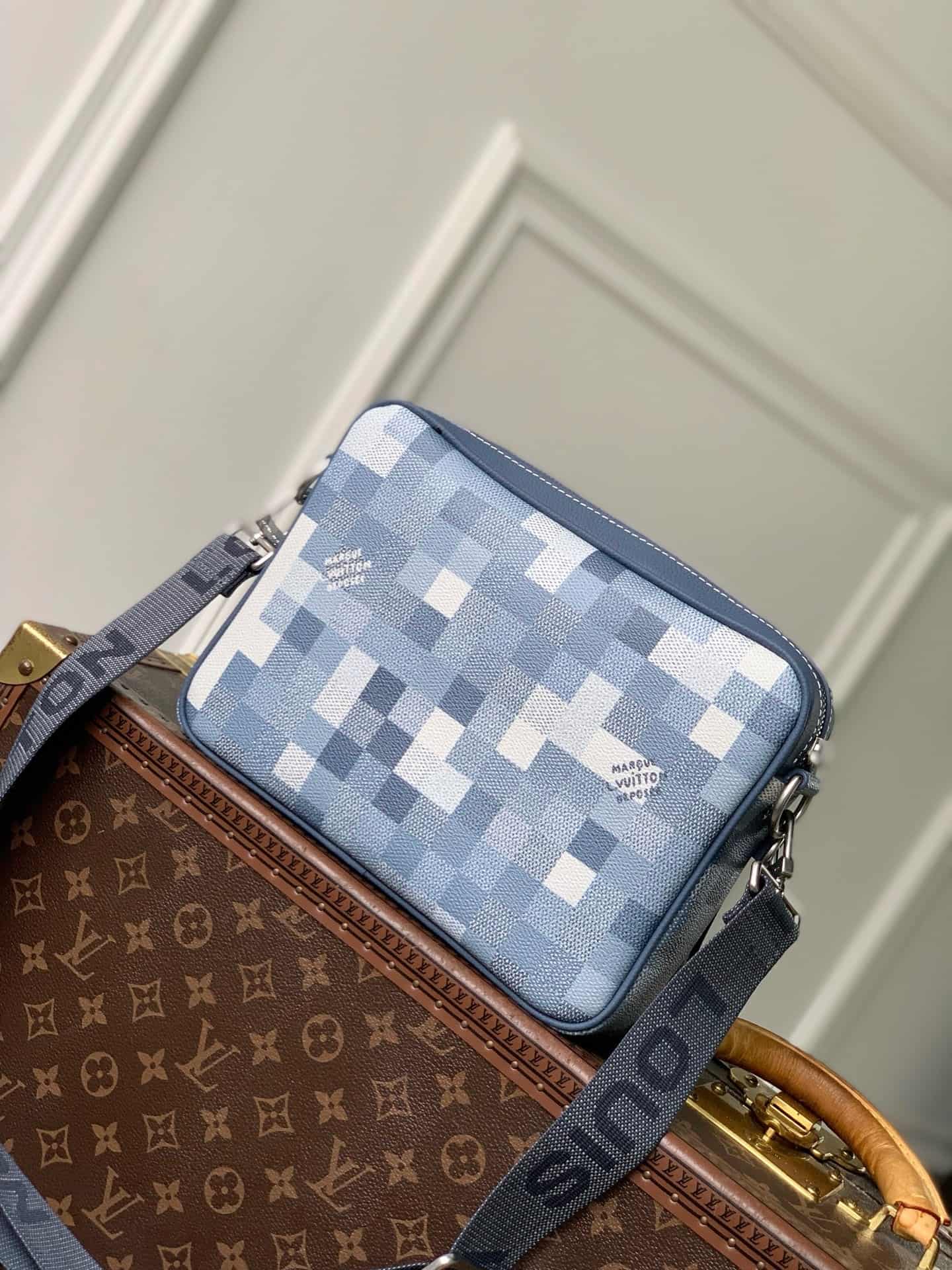 Louis Vuitton Trio Messenger Indigo Blue Damoflage coated canvas M28601 High