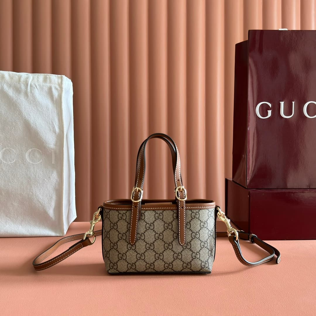 Gucci GG Emblem mini bag beige and brown GG fabric 855491 High
