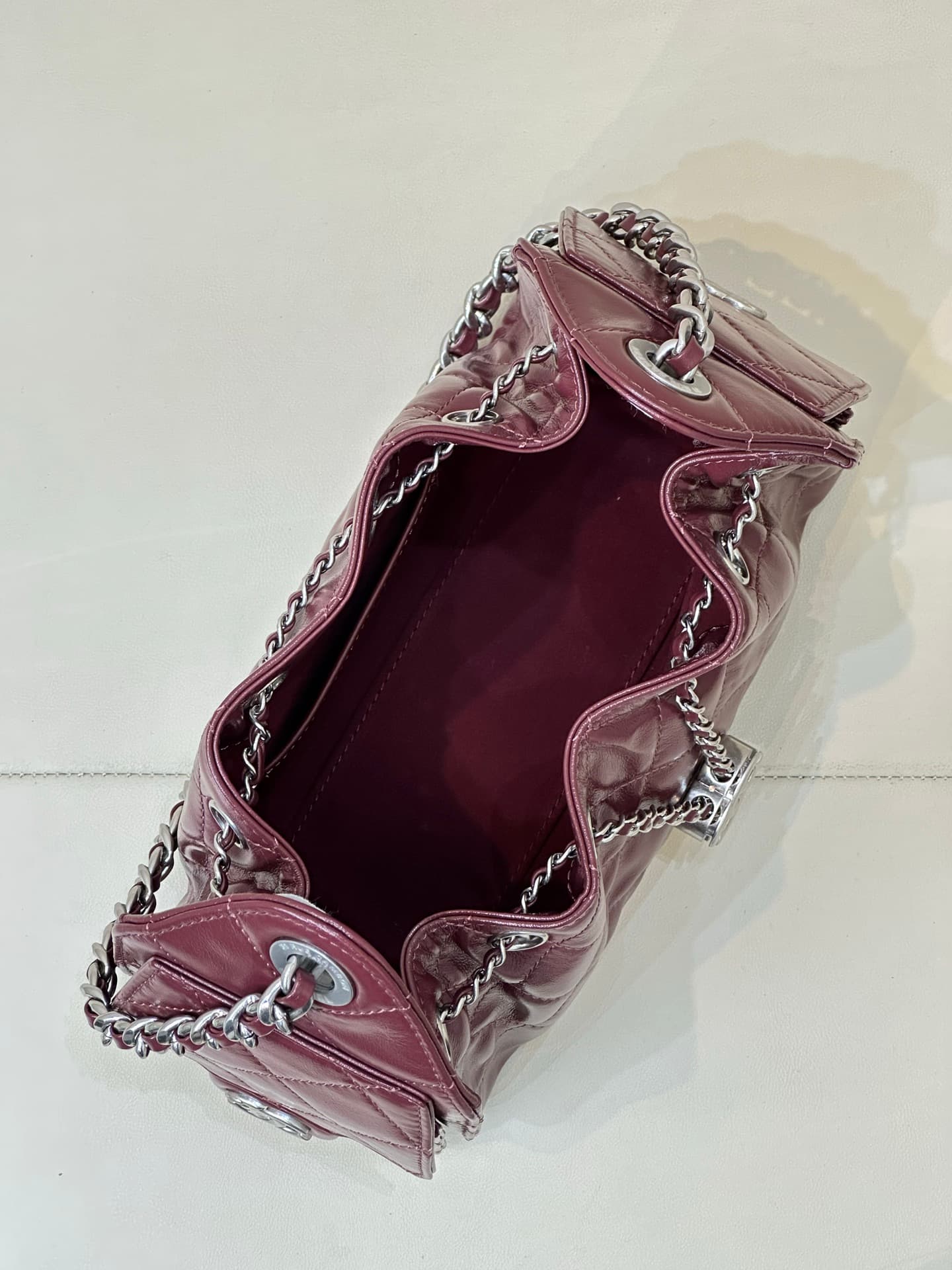 CHANEL 25 Mini Handbag AS5631 Shiny Calfskin & Silver-tone Metal Burgundy TOP