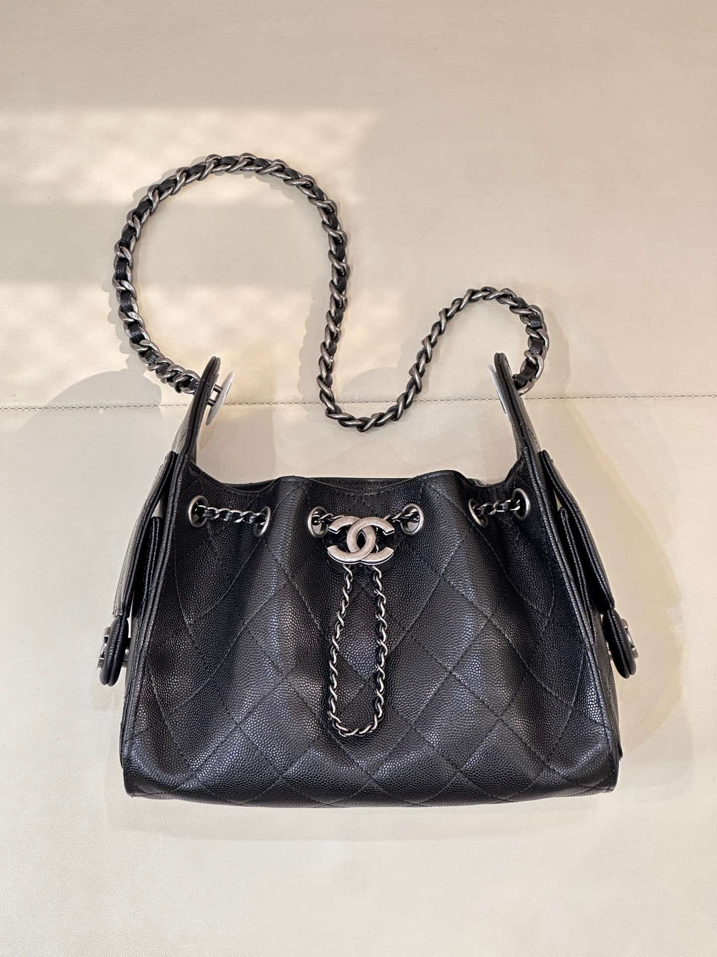 CHANEL 25 Mini Handbag AS5631 Grained Calfskin & Silver-tone Metal Black TOP