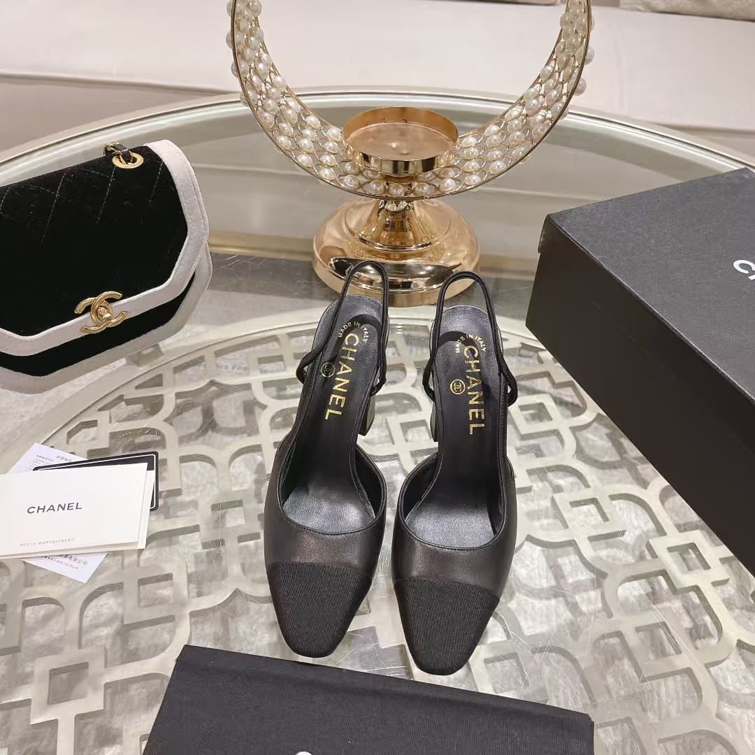 Chanel Slingbacks Goatskin & Grosgrain  Black
