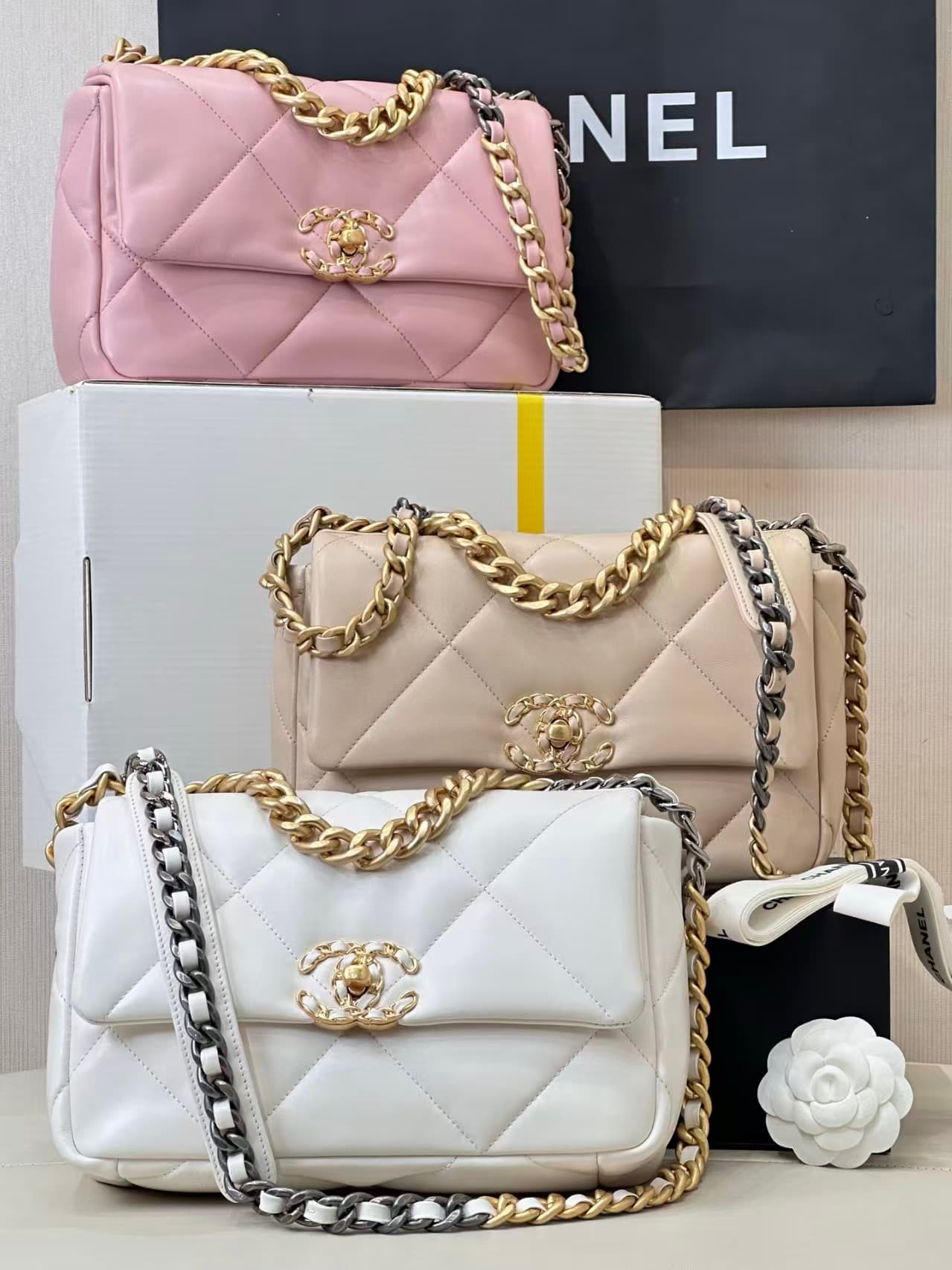 Chanel 19 Flap Bag Lambskin Gold-Tone Silver-Tone & Ruthenium-Finish Metal TOP