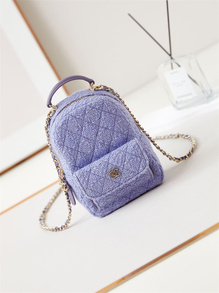 Chanel Mini Backpack Tweed Gold-Tone Metal AP3753 A