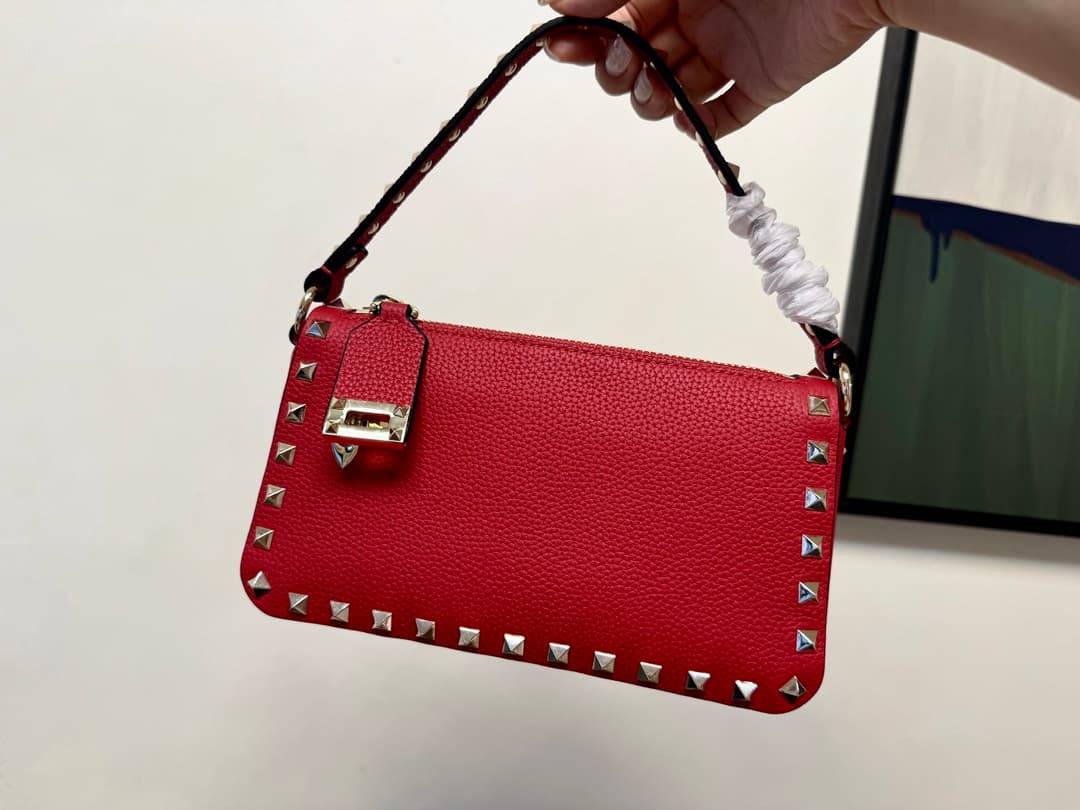 Valentino Garavani Mini Rockstud crossbody bag in Red Grained Calfskin High