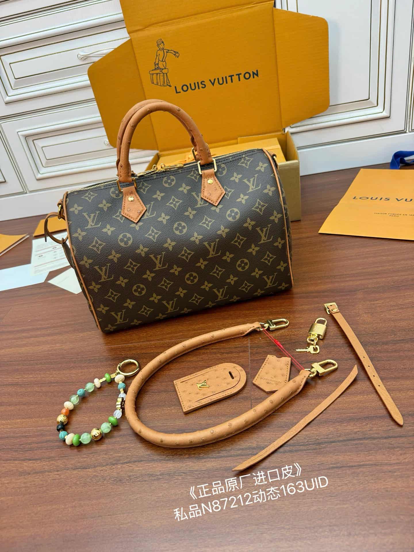 Louis Vuitton Speedy Soft 30 Boho Monogram Tan Coated canvas Ostrich-leather trim N87212 TOP