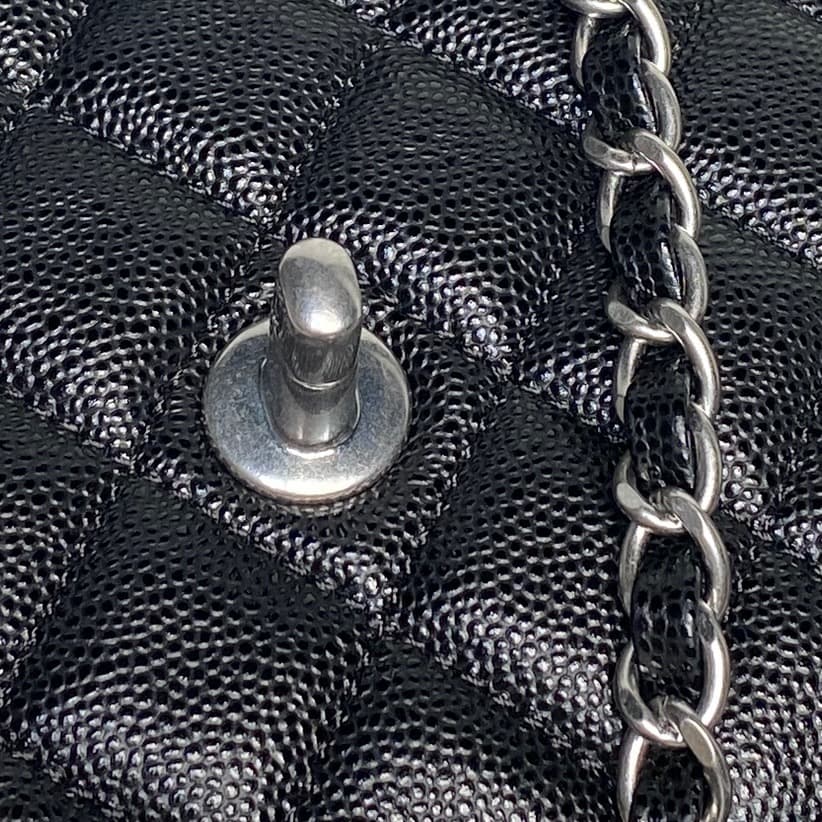 Chanel Small Flap Bag with Top Handle Grained Shiny Calfskin & Silver-Tone Metal Black AS5702 A