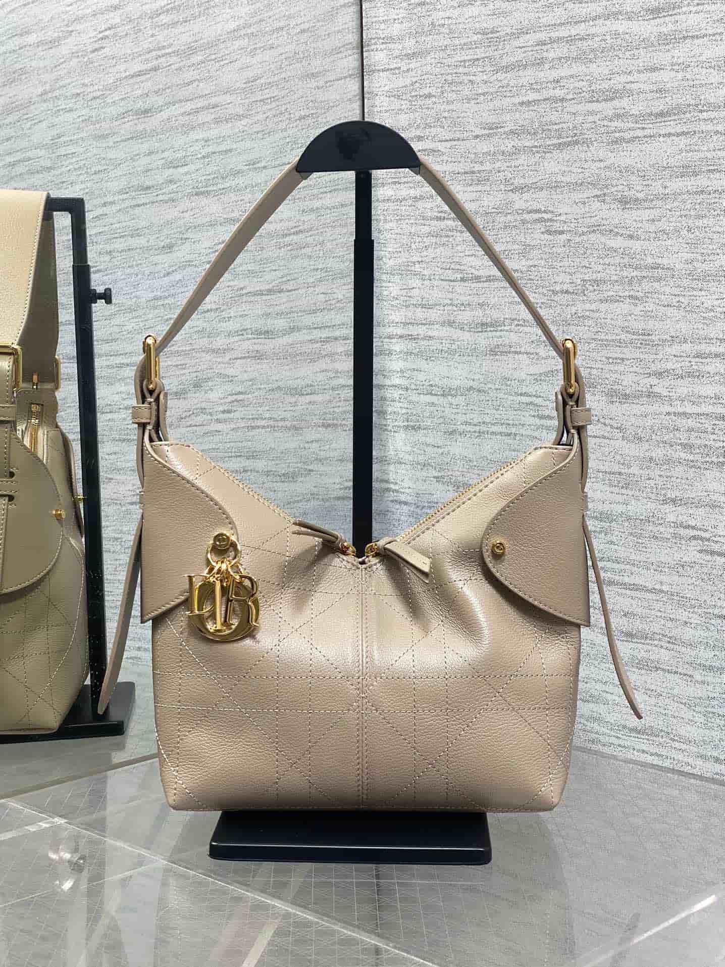 Small Dior Voyage Bag Beige Flat Macrocannage Grained Calfskin High