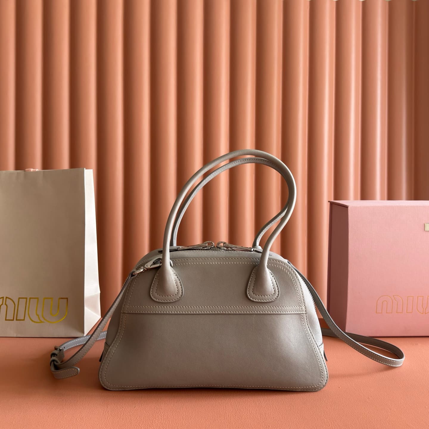Miu Miu Vivant nappa leather bag Grey 5BB200 TOP