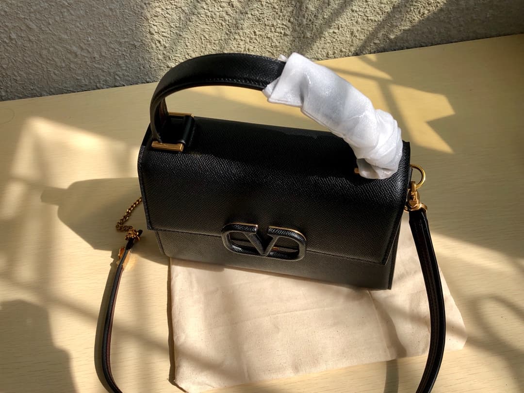 Valentino Small Vsling Handbag In Black Grainy Calfskin High