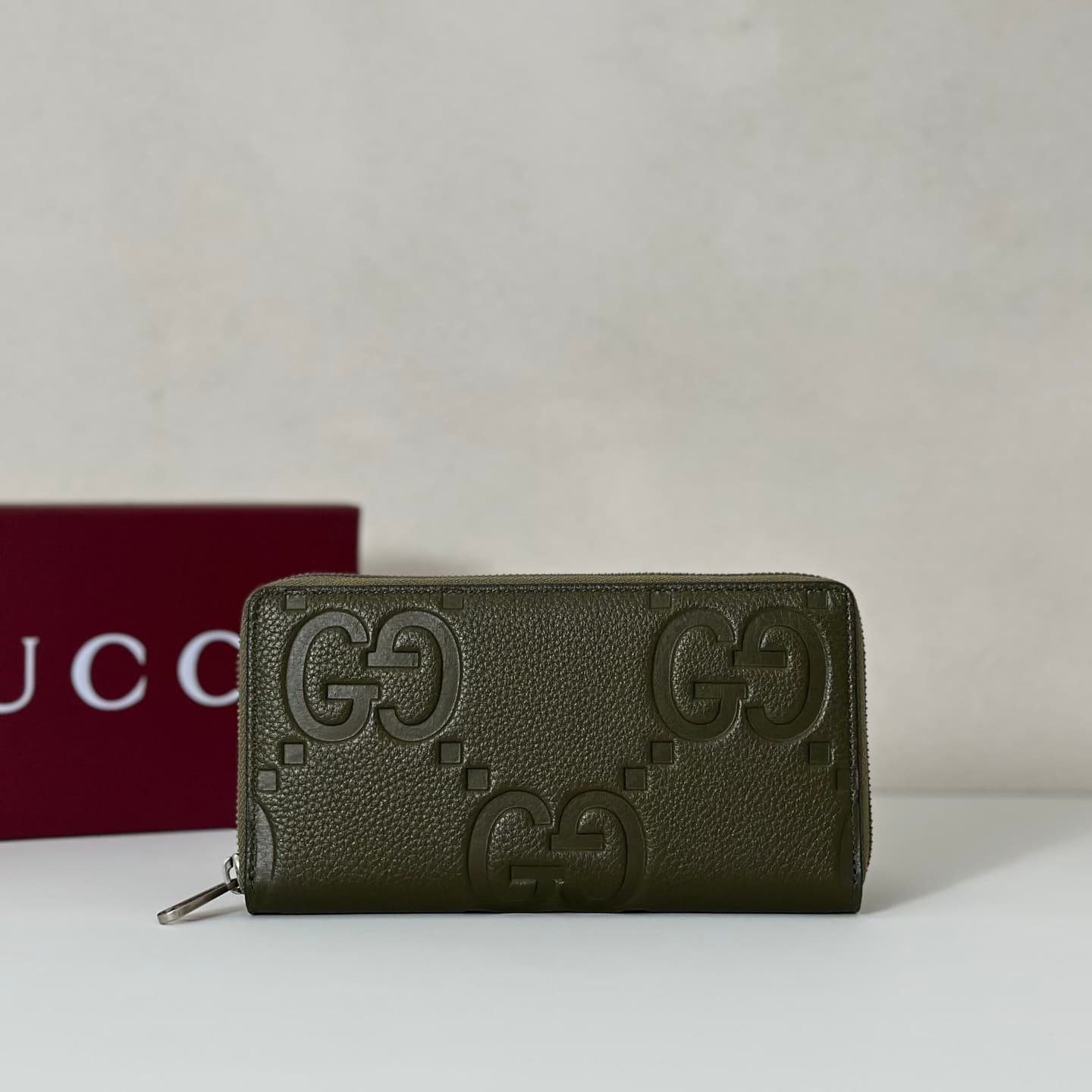 Gucci GG Jumbo zip around wallet Deep Green 739484 High