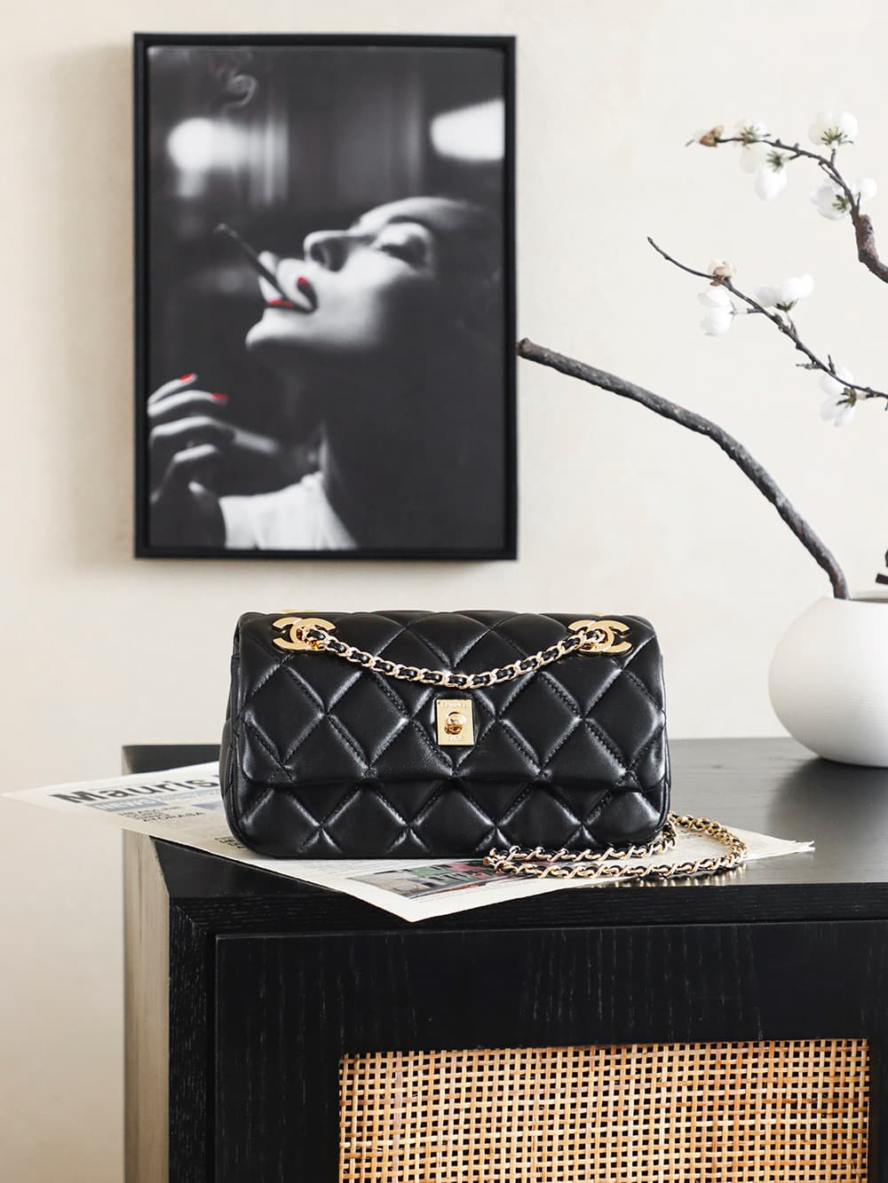 Chanel Flap Bag Lambskin & Gold-Tone Metal Black AS6449 A