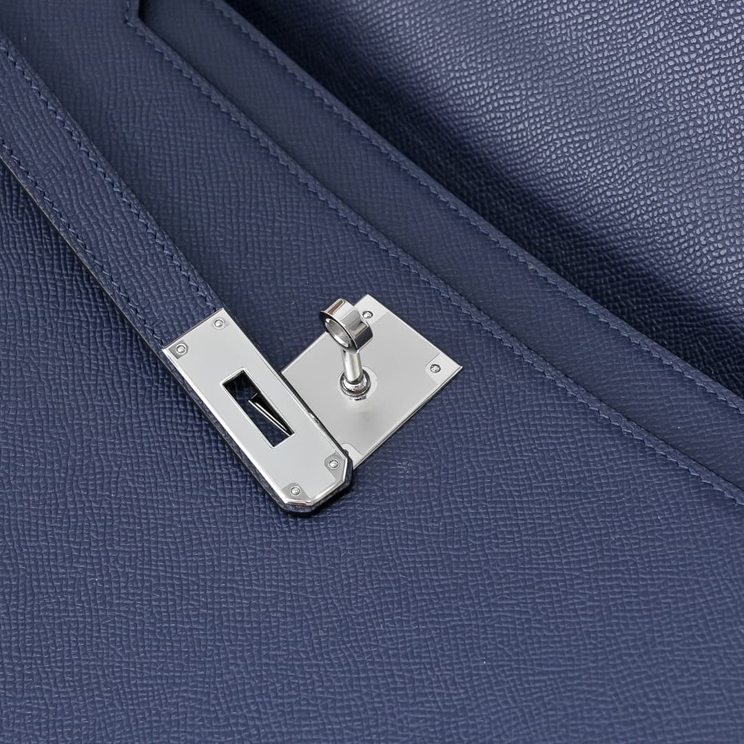 Hermes Kelly depeches Epsom 36 briefcase In Navy blue Silver Metal CalfskIn WAX High