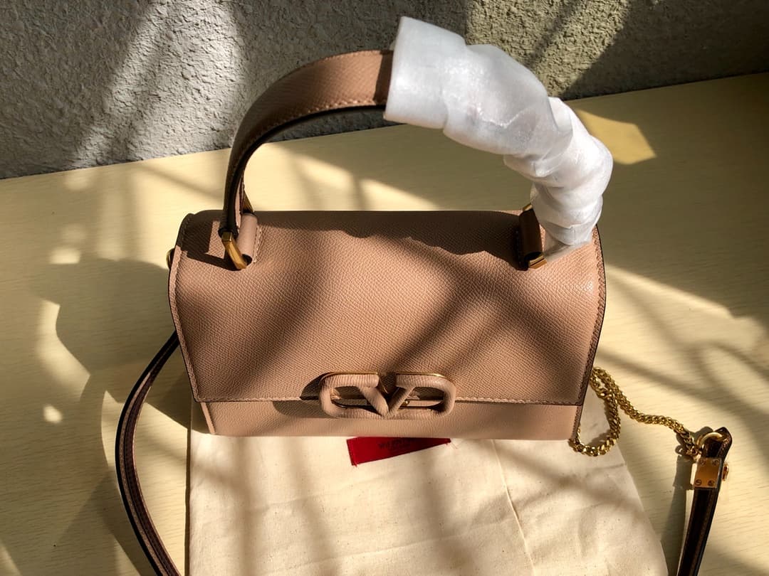 Valentino Small Vsling Handbag In Beige Grainy Calfskin High