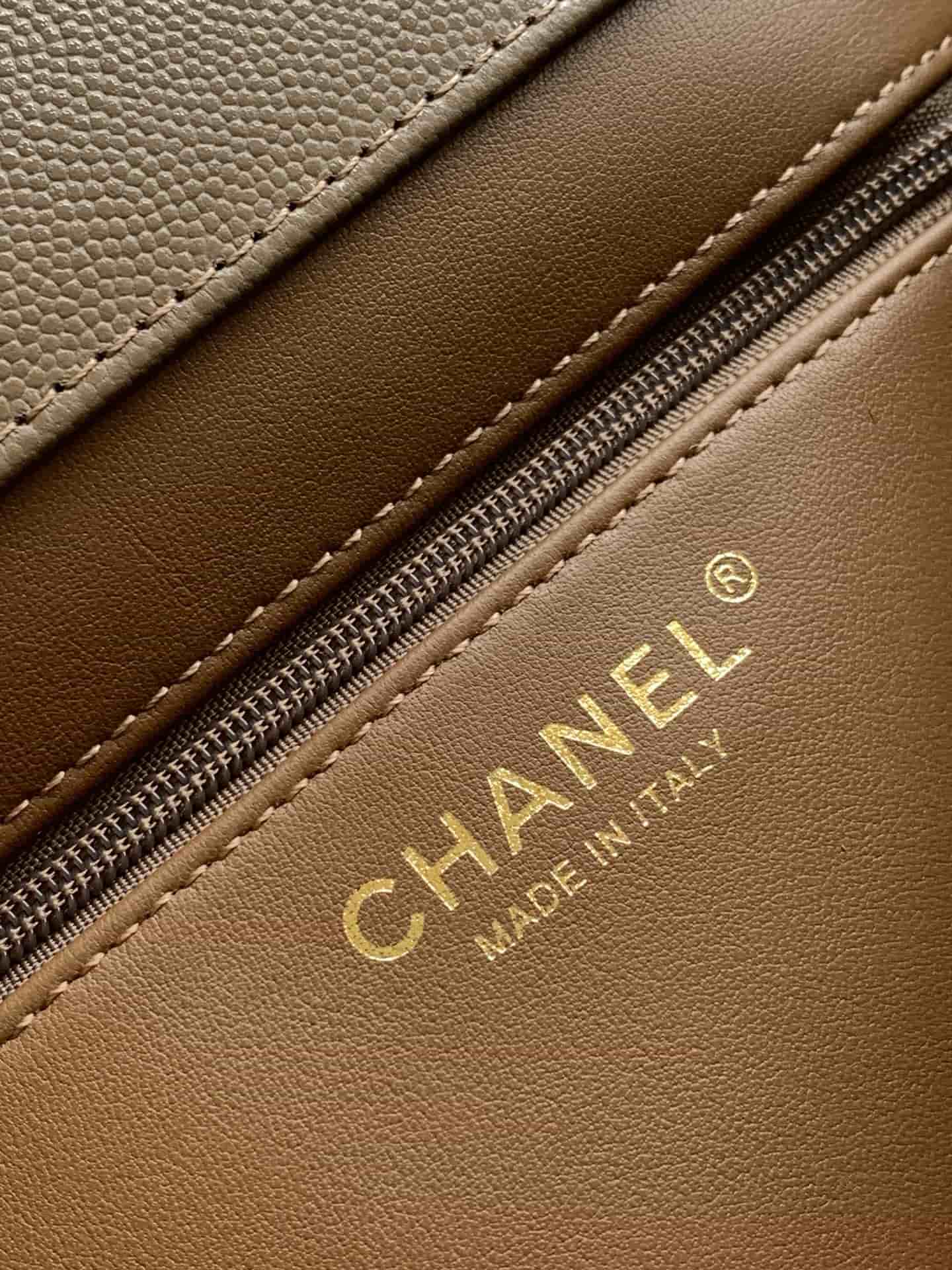 Chanel Small Flap Bag Grained Shiny Calfskin & Gold-Tone Metal AS6130 brown High