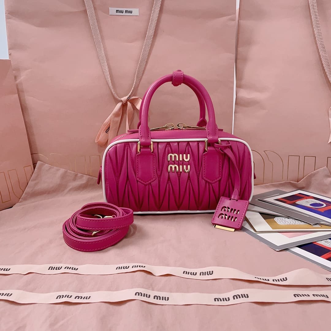 Miu Miu Arcadie matelassé nappa leather bag 5BB142 Rose red High