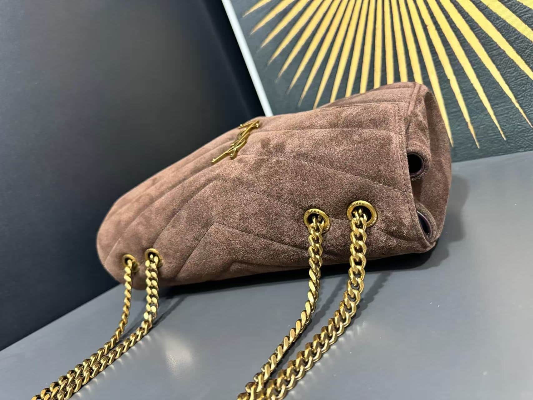 Saint Laurent LOULOU Medium in MATELASSÉ Suede BROWN COFFEE High