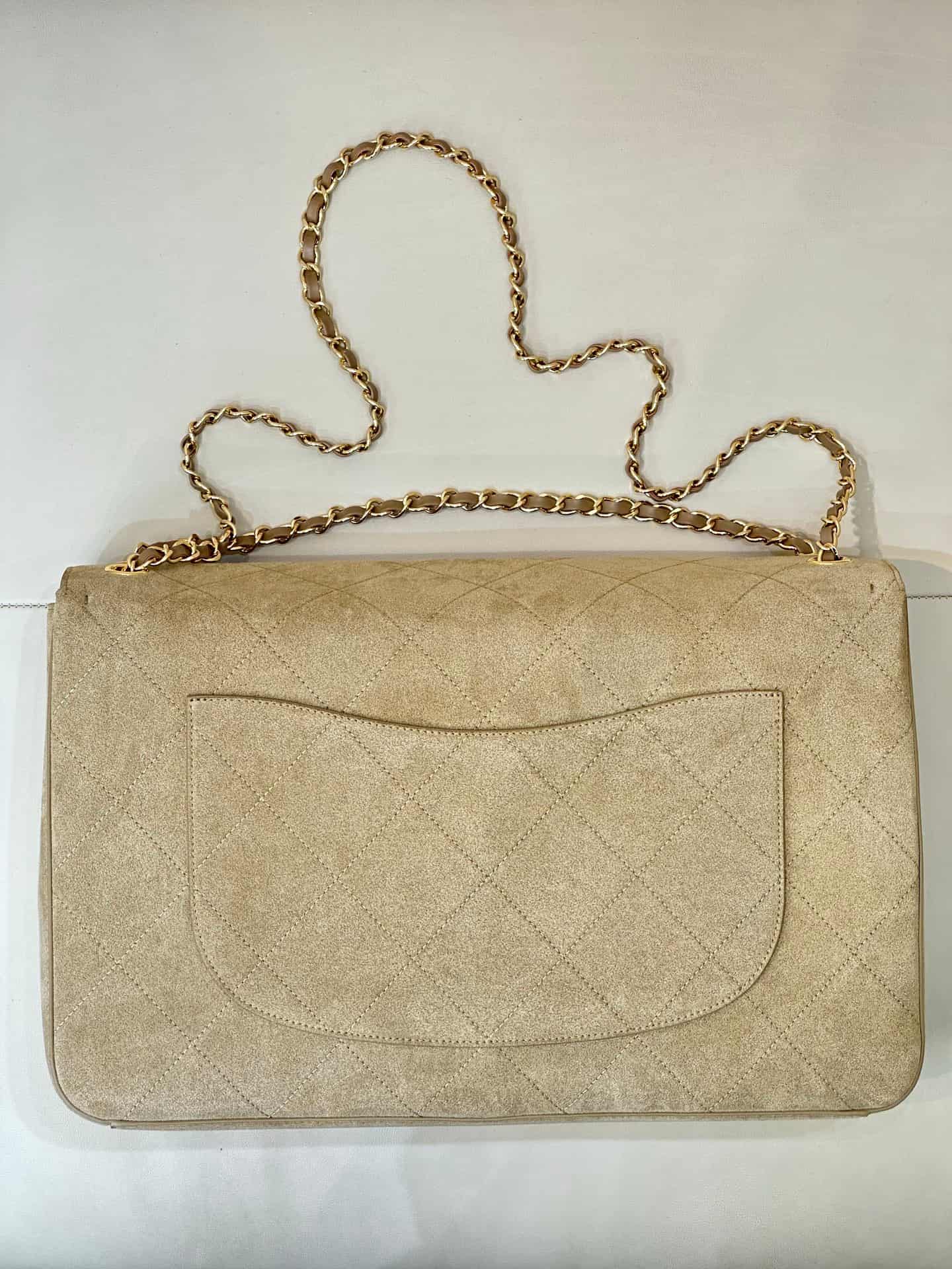 Chanel Maxi Flap bag Suede Calfskin & Gold-Tone Metal Dark Beige AS6234 TOP