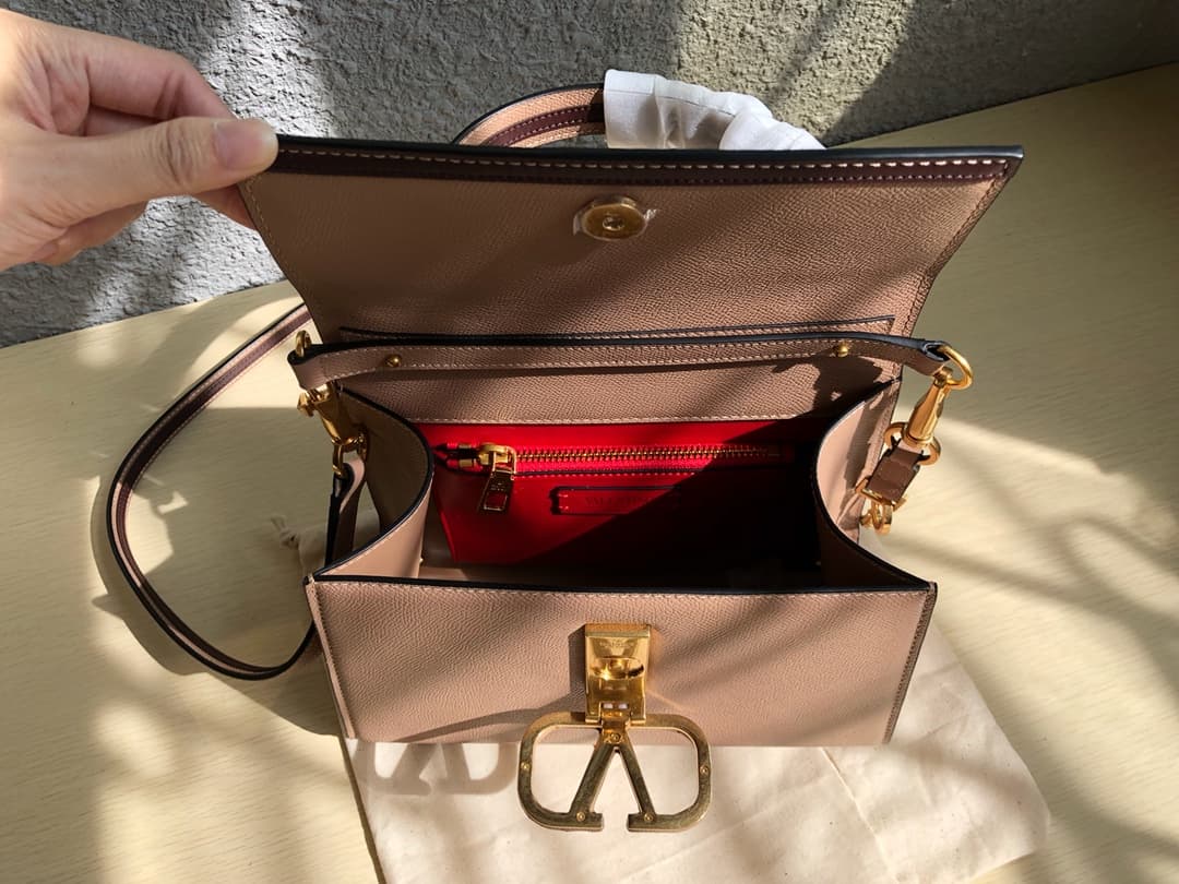Valentino Small Vsling Handbag In Beige Grainy Calfskin High