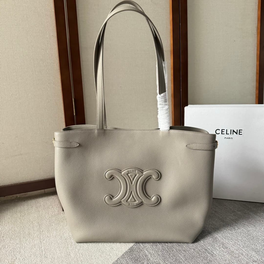 Celine Cabas Anais Tote Bag in Grey Grained Calfskin High