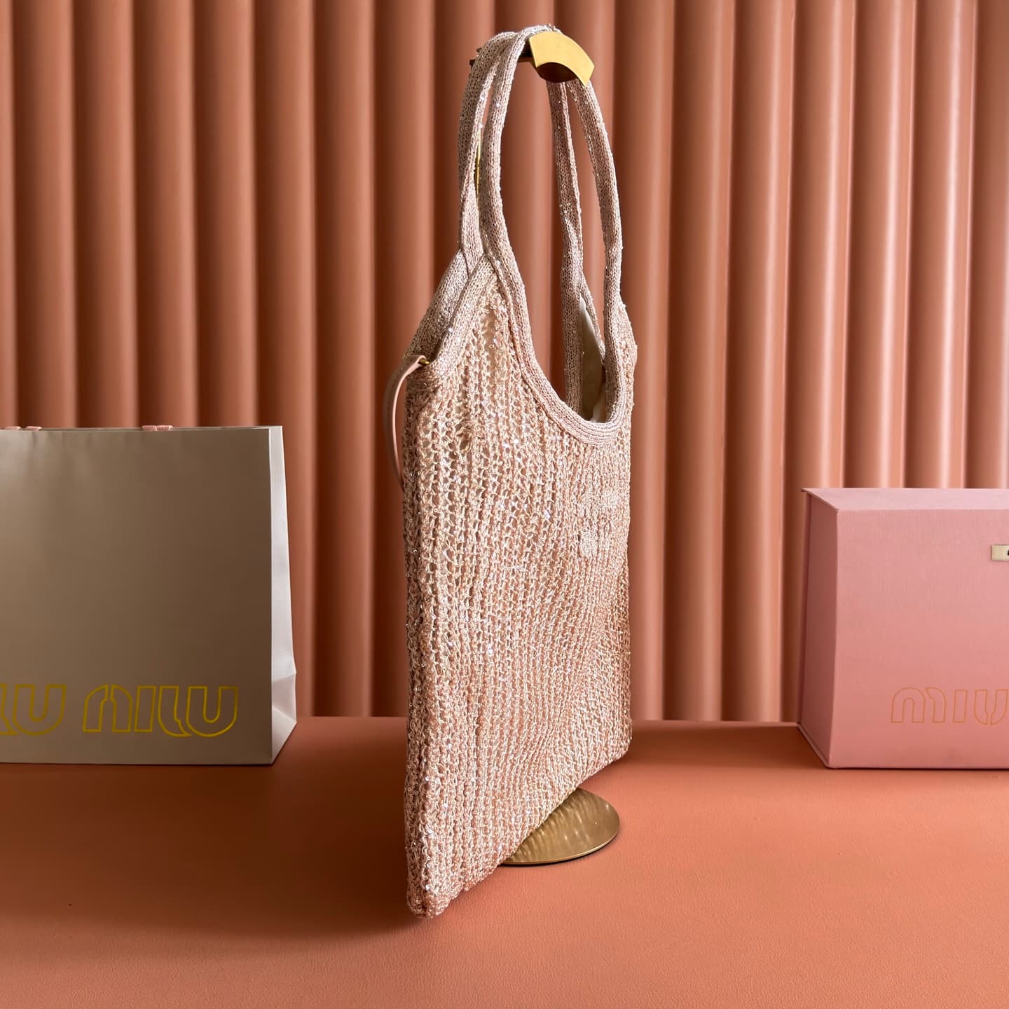 Miu Miu Ivy sequin mesh bag Powder Pink 5BG231 TOP