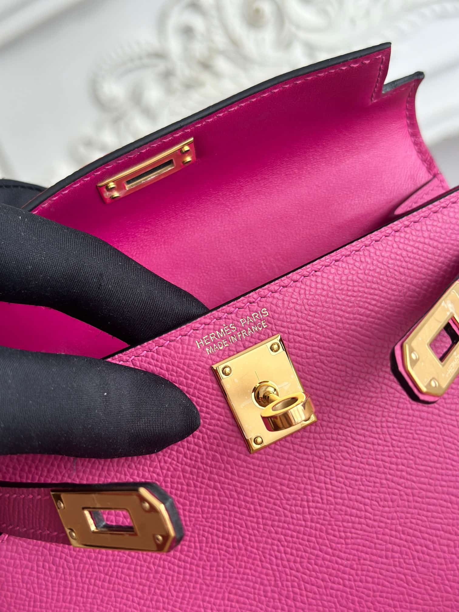 Hermes Kelly Mini II Bag Epsom Leather WAX Rose Pourpre High