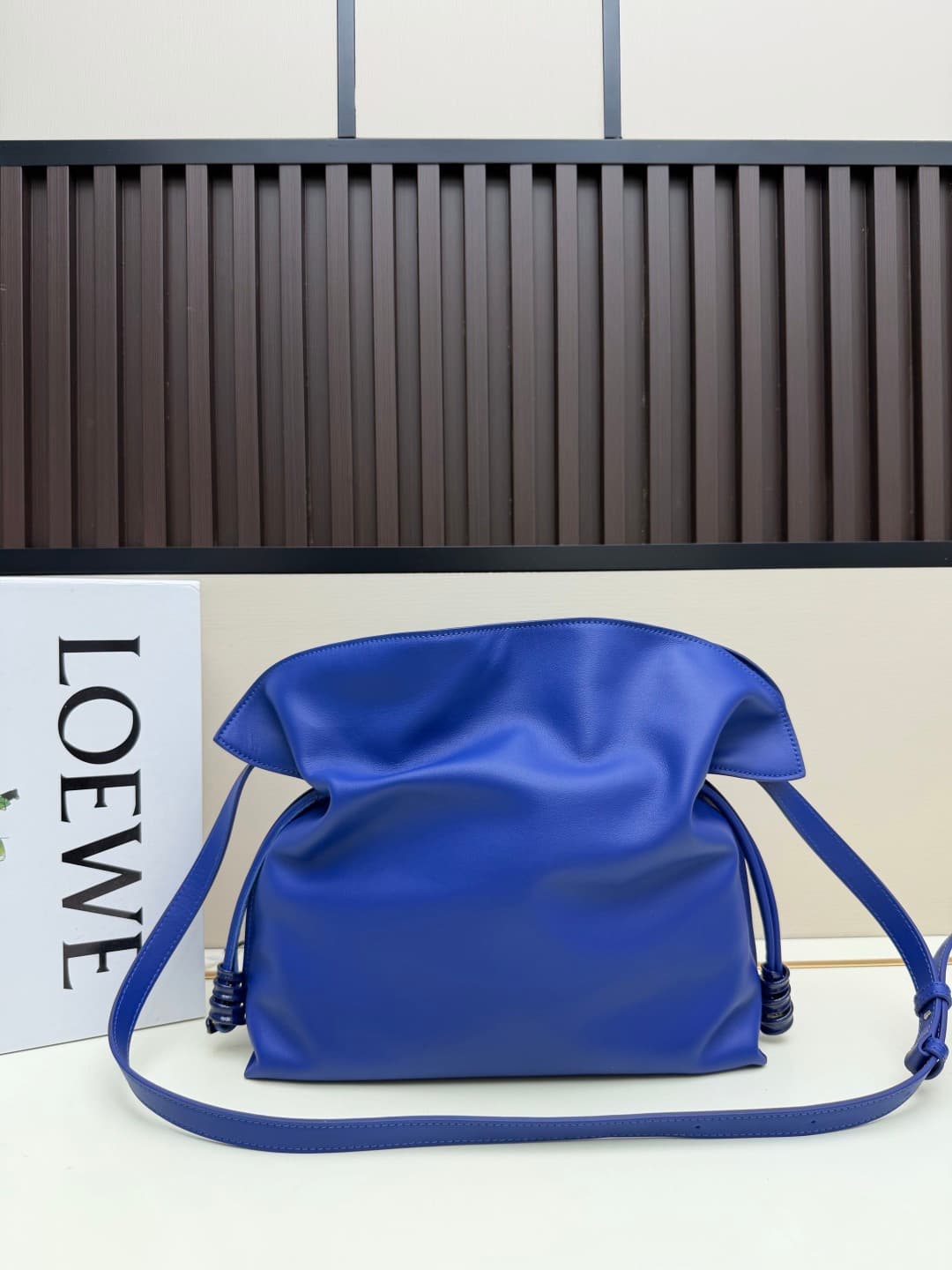 Loewe Medium Flamenco Ruched Clutch Bag in Blue Leather High