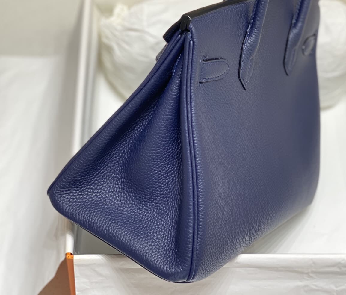 Hermes Birkin 25/30/35cm Bag Calfskin Silver/Gold Metal In Navy High