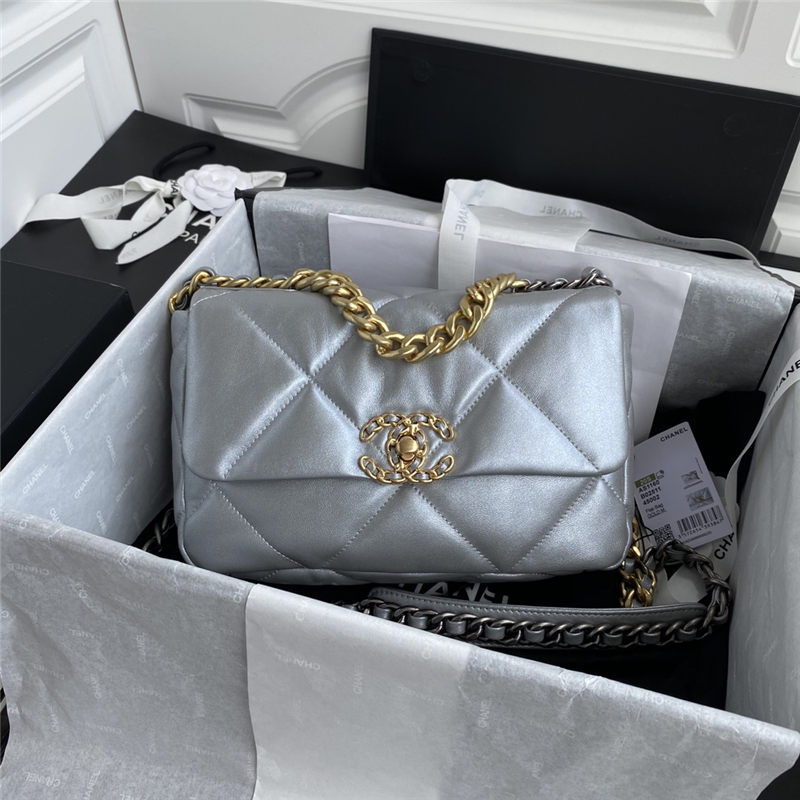 Chanel 19 Flap Bag Lambskin Silver High