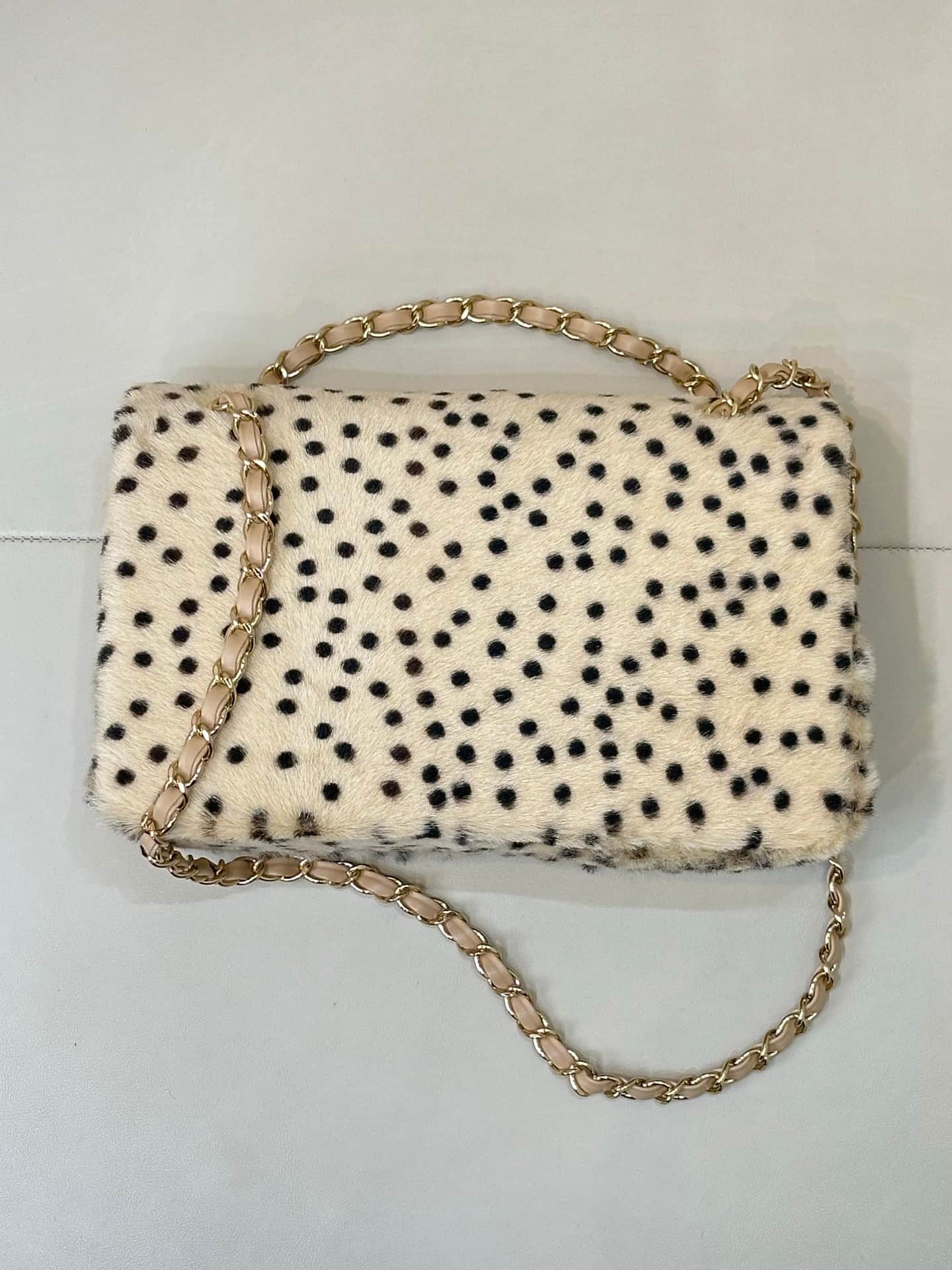 Chanel Flap Bag Dotted Leopard Pony Hair & Gold-Tone Metal Beige AS6513 TOP