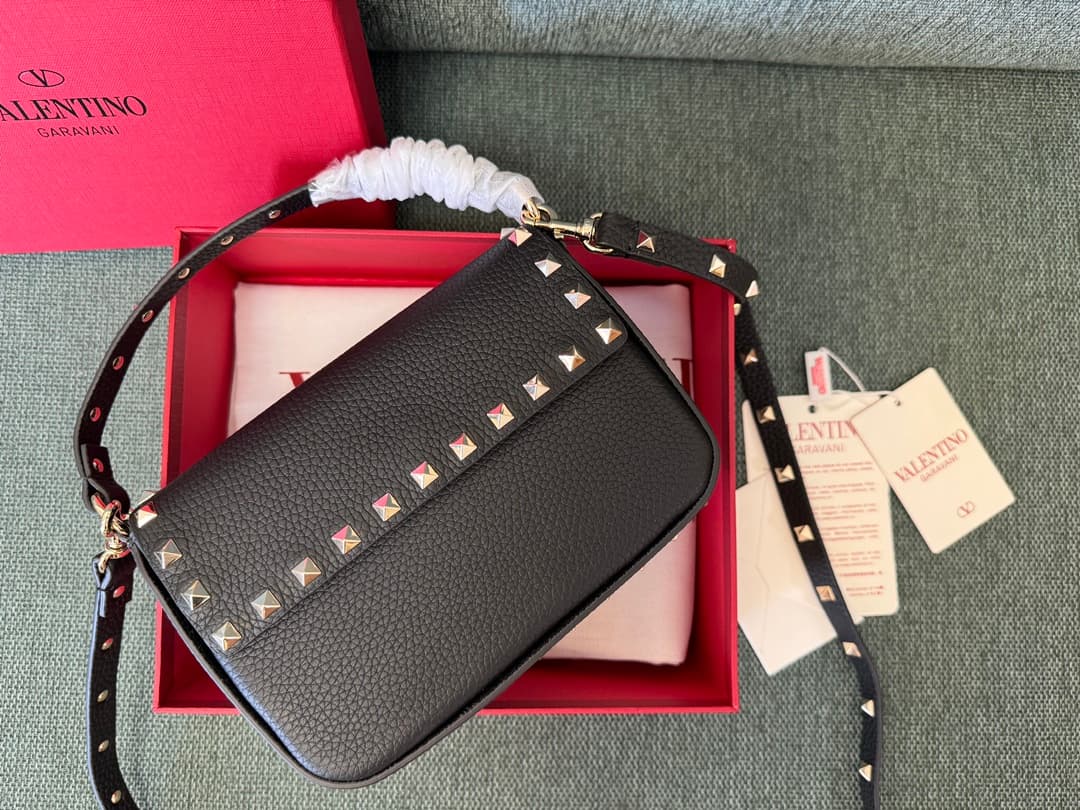 Valentino Garavani Mini Rockstud Grainy Leather Crossbody Bag in Black High