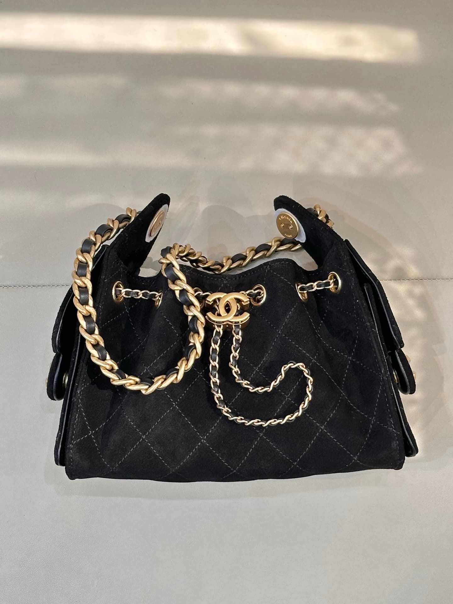 CHANEL 25 Mini Handbag AS5631 Suede &Gold-tone Metal Black TOP