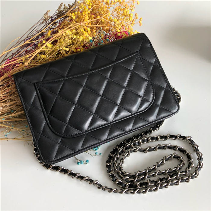 Classic Wallet on Chain A33814 Lambskin Black Gold Metal B