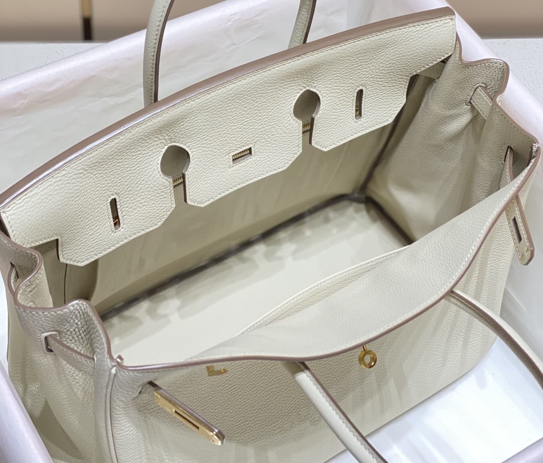 Hermes Birkin 25/30/35cm Bag Calfskin Silver/Gold Metal In Craie High